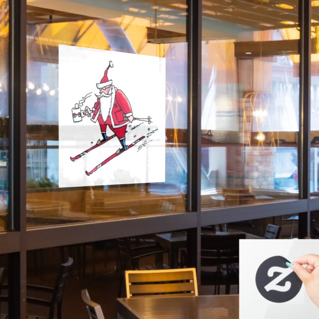 Klammern des weißen Santa Skiing-Fensters Fensteraufkleber (Restaurantfenster)