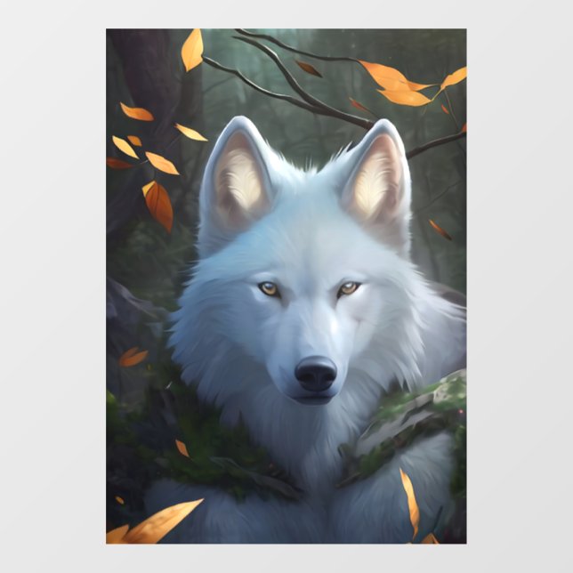 Klammern des weißen Wolfs Fensteraufkleber (Blatt)