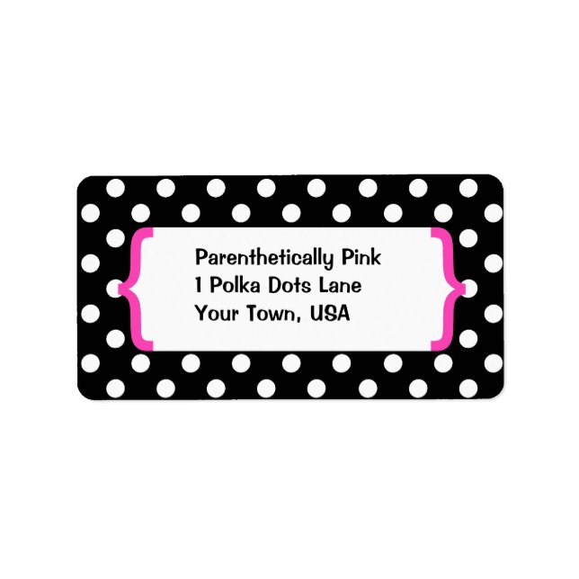 { Klammern Pink, Black & White Polka Dots } Adressaufkleber (Vorne)