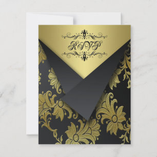 KLAPPEN SCHAUEN Schwarzes und Goldblumen-UAWG RSVP Karte
