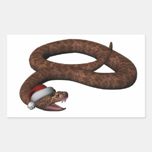 Klapperschlange mit Weihnachtsmannmütze Rechteckiger Aufkleber