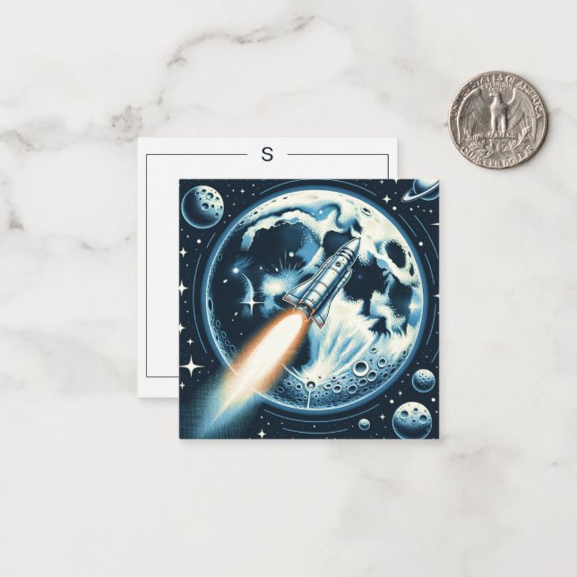 Klappkarte für den Rocket Moon Space Monogramm Mitteilungskarte (Vorderseite/Rückseite Beispiel)