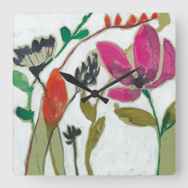Klare Blumen Quadratische Wanduhr (Vorderseite)