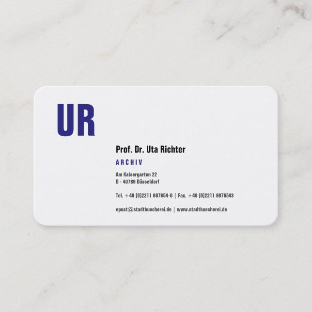 Klare Visitenkarte mit blau (Vorderseite)