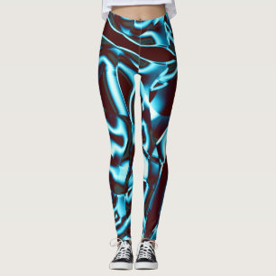 Klare Zyantönen in abstrakten Bändern in dunkelrot Leggings