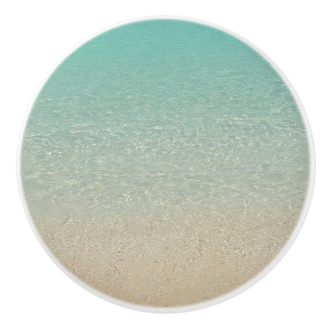 "KLARER AQUAMARINE-KARIBISCHES MEER UND SAND " KERAMIKKNAUF (Vorderseite)