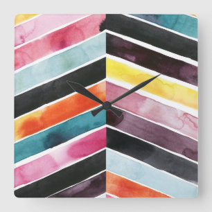 Klarer Watercolor Zickzack I Quadratische Wanduhr