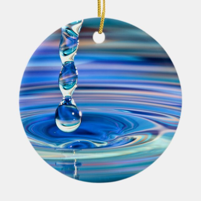 Klares blaues Wasser-Tropfen-Fließen Keramik Ornament (Vorne)