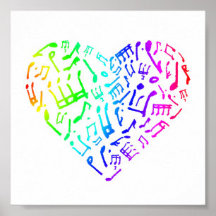 Klares Regenbogen-Musiknoten-Herz-Plakat Poster