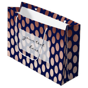 klares Rosengoldmarineblau-Polka-Punktmuster Große Geschenktüte