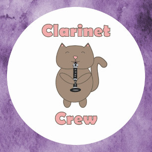 Klarinette Crew Cat Pink Runder Aufkleber