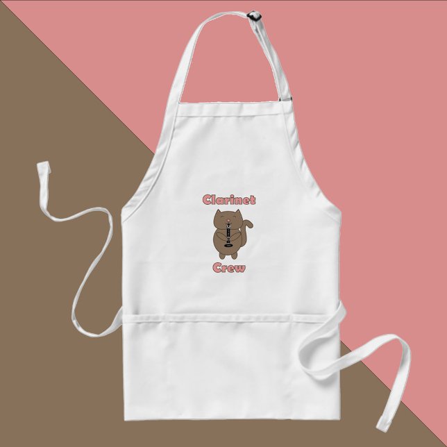 Klarinette Crew Pink Cat Brown Schürze (A cute apron that says clarinet crew with a cute clarinet playing cat.)