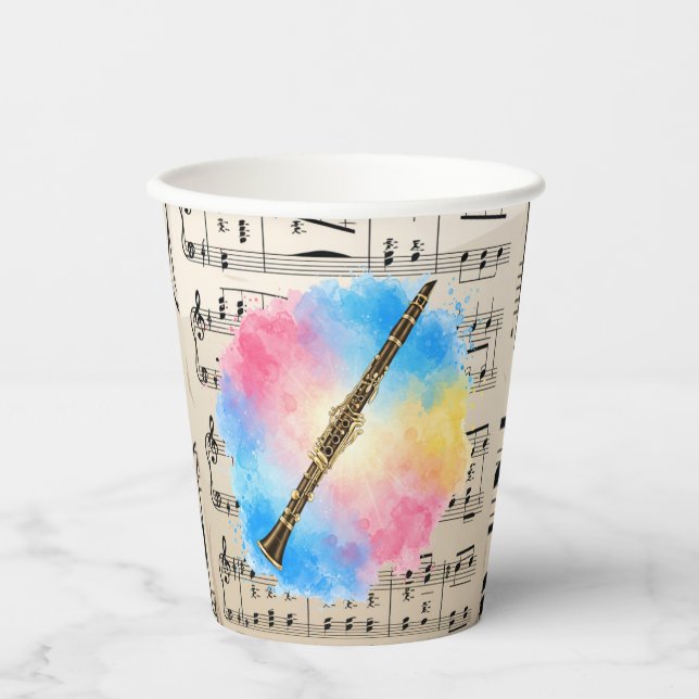 Klarinette Harmonie: Farbenfrohe Wasserfarben Pappbecher (Vorderseite)