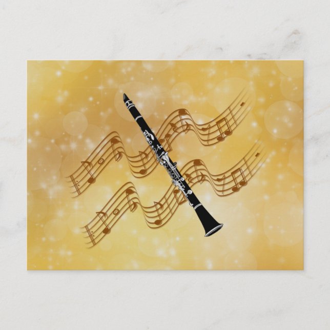 Klarinette, magische goldene Musik Postkarte (Vorderseite)