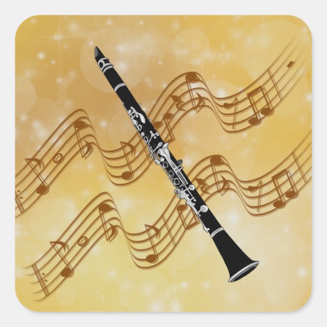 Klarinette, magische goldene Musik, Quadratischer Aufkleber (Vorderseite)