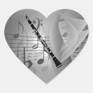 Klarinette mit musikalischen Akzenten Herz-Aufkleber