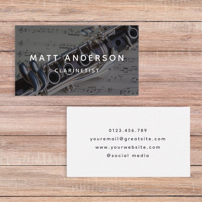 Klarinette Musikblatt Schwarz/Weiß Moderne Visitenkarte (Von Creator hochgeladen)