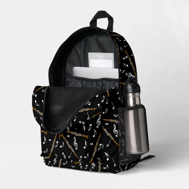 Klarinette Musiknoten Bedruckter Rucksack (Rückseitige Ecke links (Offen) )