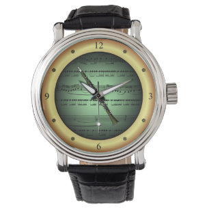 Klarinette ~ Noten ~ Grün/goldener Hintergrund ~ Armbanduhr