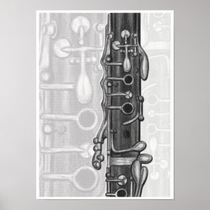 Klarinette Oberstück in Kohle Musik Kunst Druck Poster