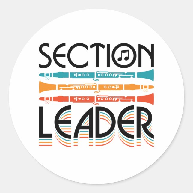 Klarinette Sektion Leader School Band Retro Runder Aufkleber (Vorderseite)