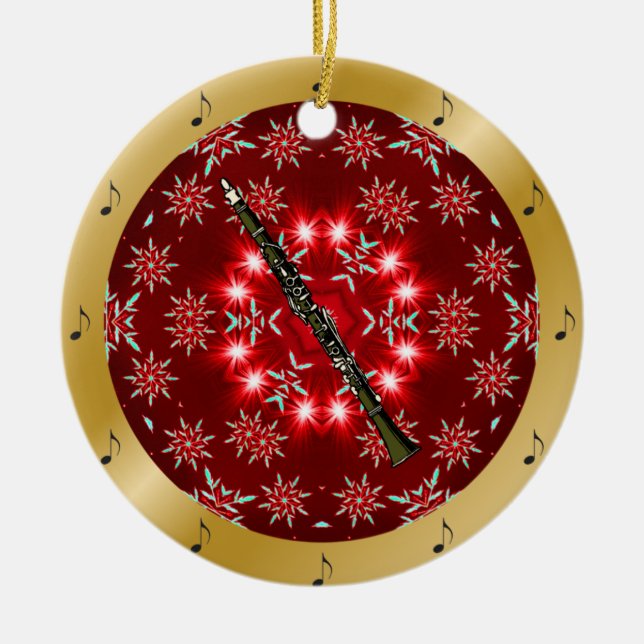 Klarinette ~ Silber ~ Red~ Gold ~ Weihnachten ~ Keramik Ornament (Vorne)