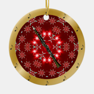 Klarinette ~ Silber ~ Rot ~ Gold ~ Weihnachten ~ Keramik Ornament
