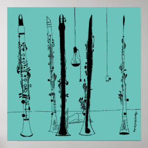 Klarinetten Jazz Vintage-Illustration Poster