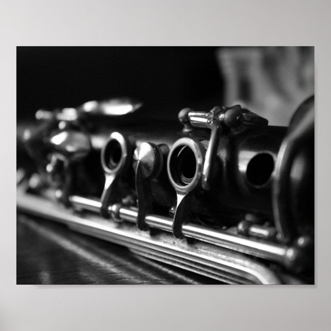 Klarinettenposter, Schwarz-Weiß-Fotografie Poster (Vorne)