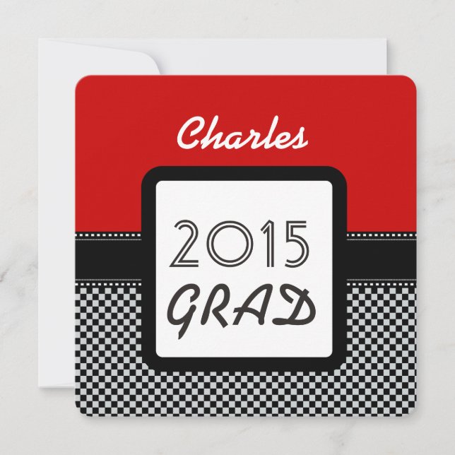 Klasse 2015 oder JEDES JAHRES Red Black Karos A10A Einladung (Vorderseite)