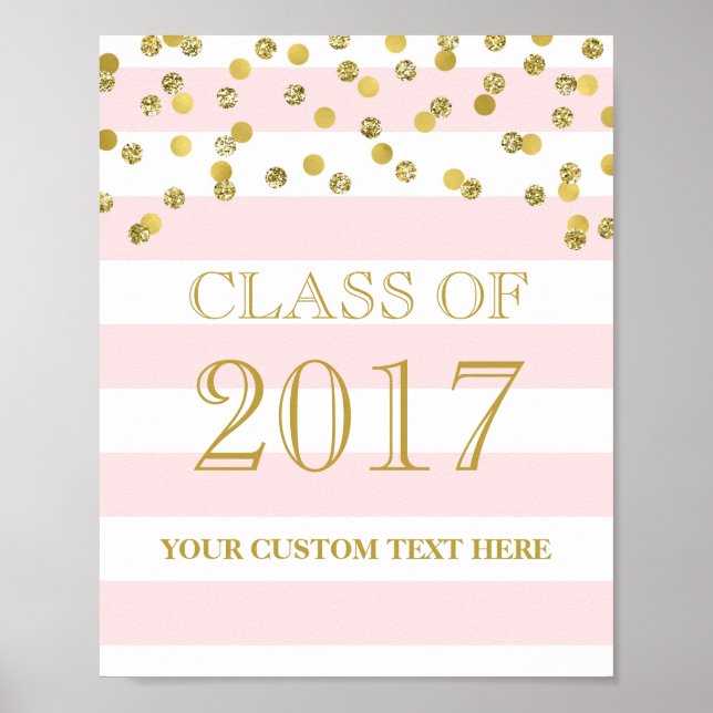 Klasse 2017 Abschluss Sign Gold Confetti Pink Poster (Vorne)
