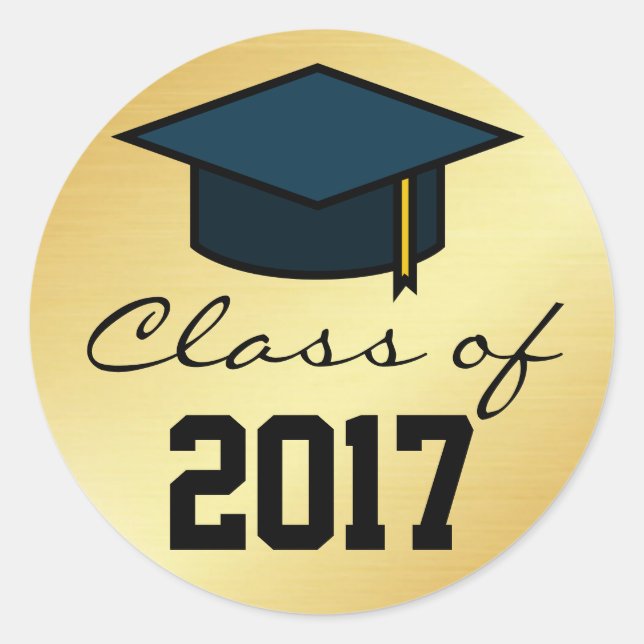 Klasse 2017 Graduationskappenaufkleber, Gold Black Runder Aufkleber (Vorderseite)
