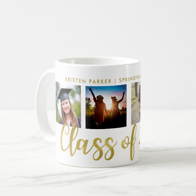 Klasse 2017 | Imitate Gold Look Vier Foto Grid Kaffeetasse (Vorderseite Links)