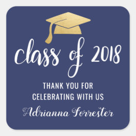 Klasse 2018 Imitate Gold Foil Graduate Hat Quadratischer Aufkleber