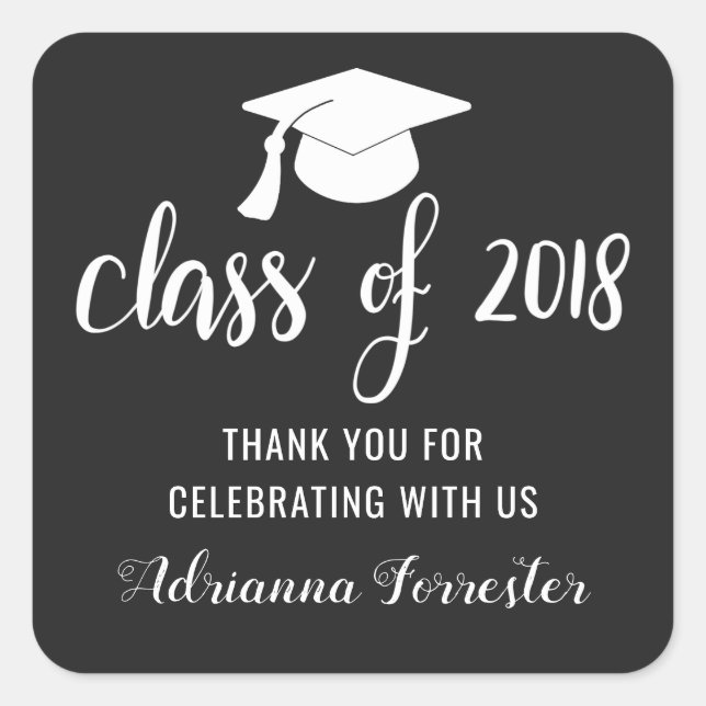 Klasse 2018 Typografie-GraduatHat | Vielen Dank Quadratischer Aufkleber (Vorderseite)