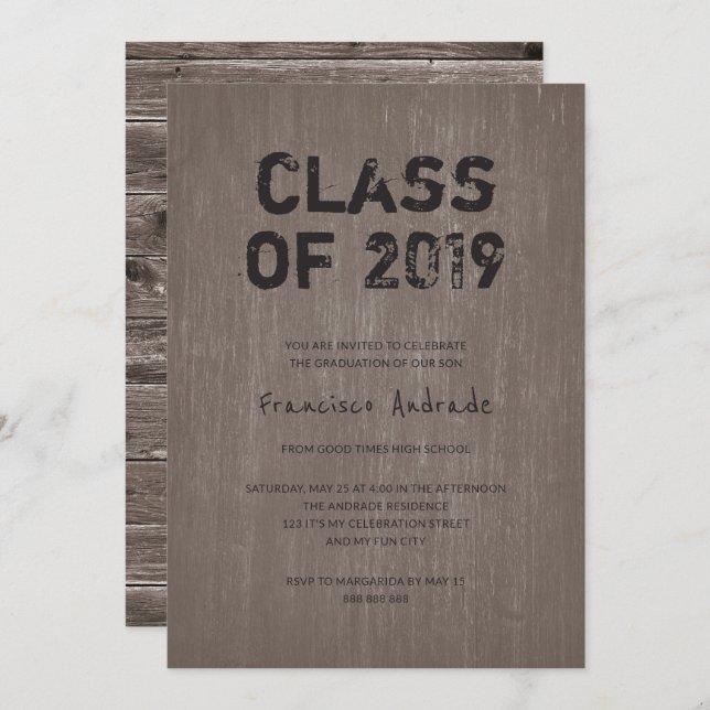 Klasse 2019 Graduation Party Typ Rustikale High Sc Einladung (Vorne/Hinten)