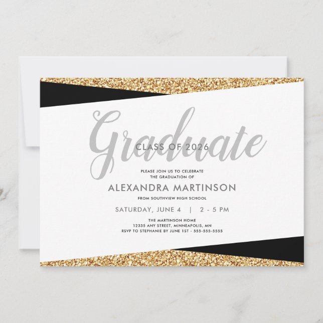 Klasse 2019 | Imitats Gold Glitzer Abschluss Einladung (Vorderseite)