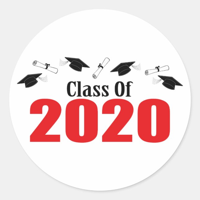 Klasse 2020 Karten und Diplome (rot) Runder Aufkleber (Vorderseite)