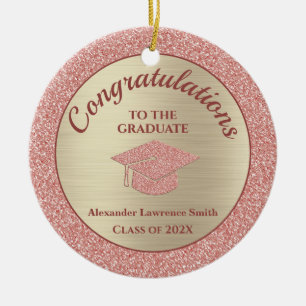 Klasse 2021 Abschluss Pink Gold Glitzer Foto Keramik Ornament