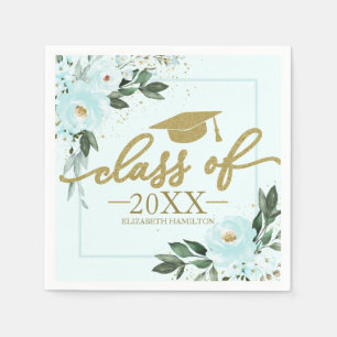 Klasse 2021 Gold Türkis Florales Abschlussfest Serviette