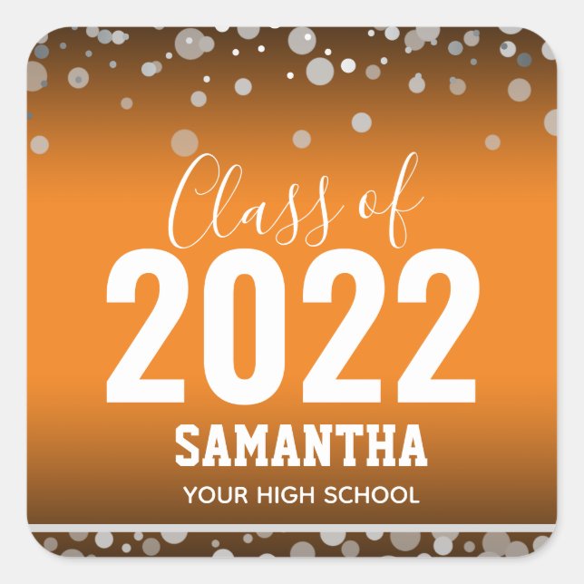 Klasse 2022 Abschluss Name and School Square St Quadratischer Aufkleber (Vorderseite)