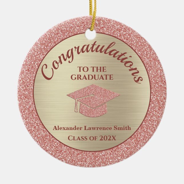 Klasse 2022 Abschluss Pink Gold Glitzer Foto Keramik Ornament (Vorne)