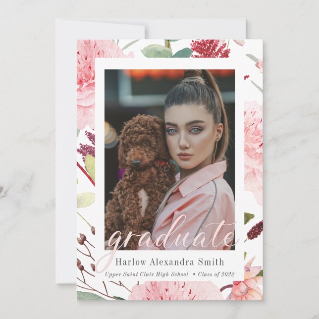 Klasse 2022 Blush Floral 2 Foto Abschluss Ankündigung (Vorderseite)