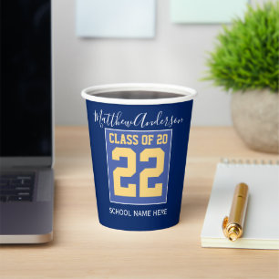 Klasse 2022 Elegant Royal Blue & Gold Abschluss Pappbecher