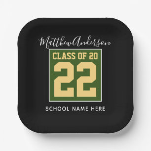 Klasse 2022 Moderner Green Black & Gold Abschluss Pappteller