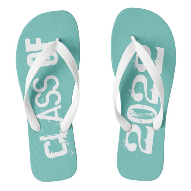 Klasse 2022 Senior Graduate Aquamarin White Flip Flops (Fußbett)