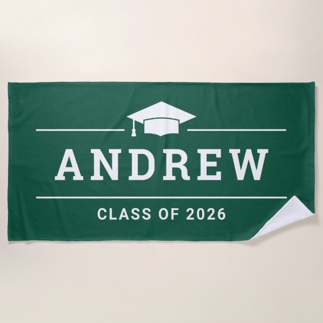 Klasse 2023 Dark Green Custom Graduate Name Strandtuch (Vorderseite)