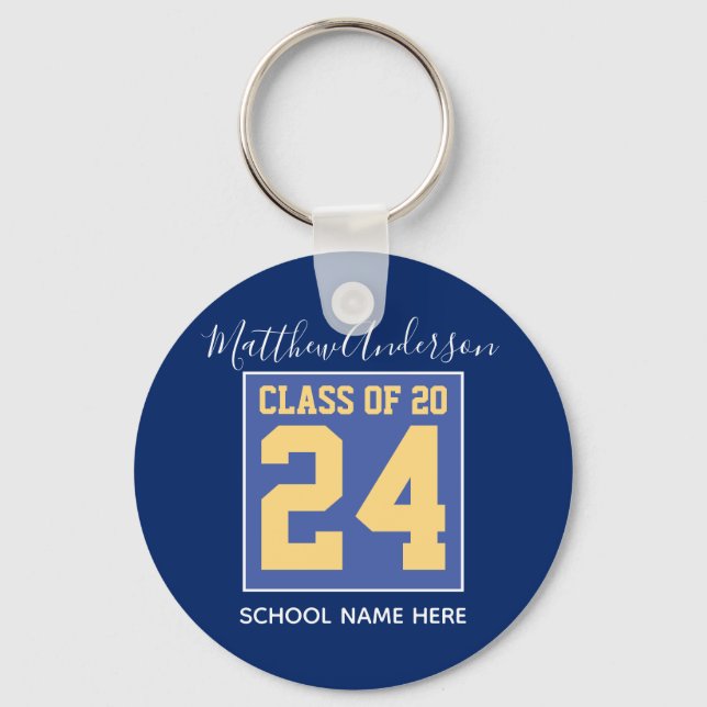 Klasse 2023 Elegant Royal Blue & Gold Abschluss Schlüsselanhänger (Vorderseite)
