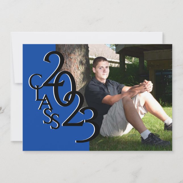 Klasse 2023 Foto Abschluss Blau und Schwarz Einladung (Vorderseite)