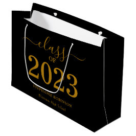Klasse 2023 Goldenes Drehbuch auf schwarzem Abschl Große Geschenktüte